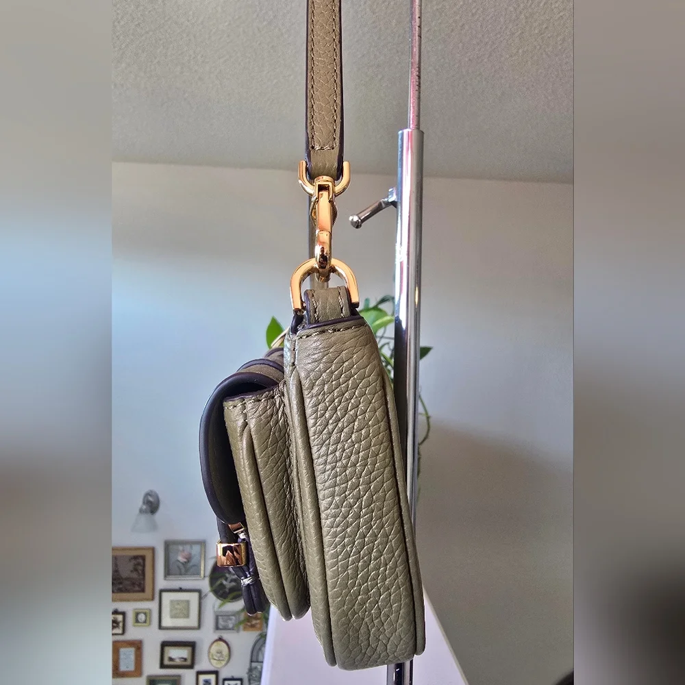 MICHAEL Michael Kors Zoe Small Leather Safari Green Shoulder Bag Wristlet